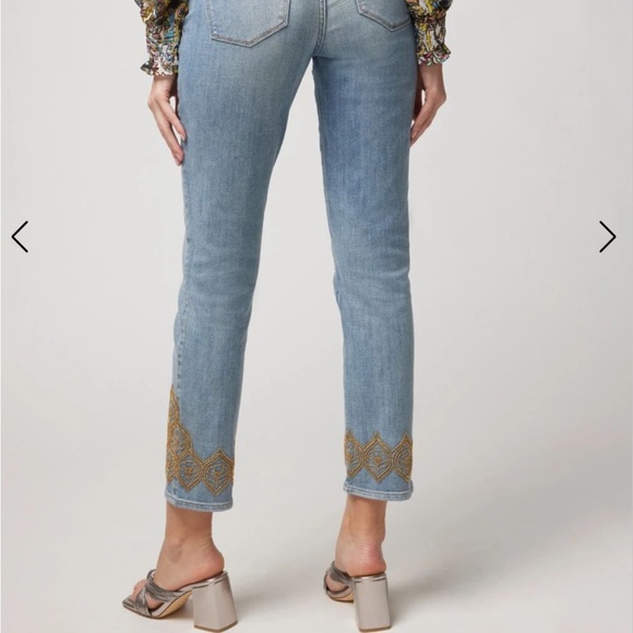 White House Black Market crop jeans with beaded gold  size 14 EUC - Picture 3 of 10